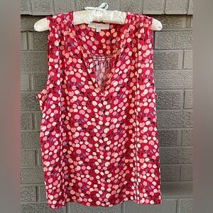 LOFT Cherry Split Neck Mixed Media Shell- Large